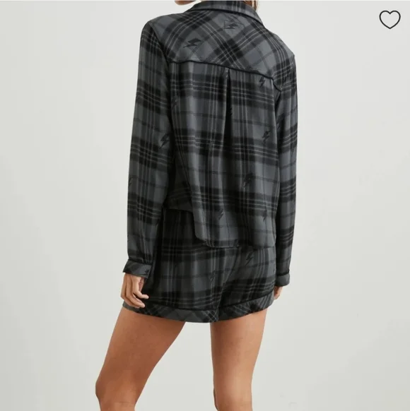 Rails Kellen Lightning Plaid Charcoal Jet Gray Black Womens Pajama Set Large